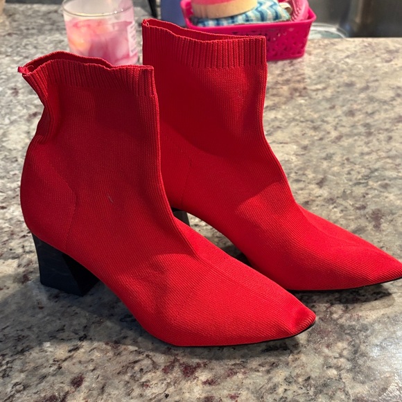 Zara Shoes - Zara Vibrant Red Knit Heeled Boots